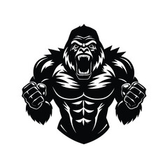 Fierce gorilla warrior with muscular physique and roaring expression © FAISAL