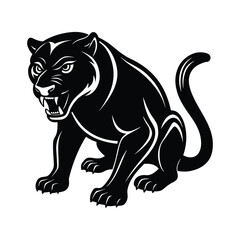 Fierce black panther posed aggressively with bared teeth and intense eyes