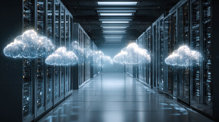 Digital cloud data transfer in a high-tech server room