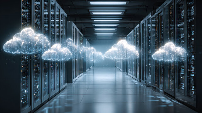 Digital cloud data transfer in a high-tech server room