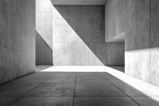 Minimalist concrete architectural space with dynamic light and shadow_effects