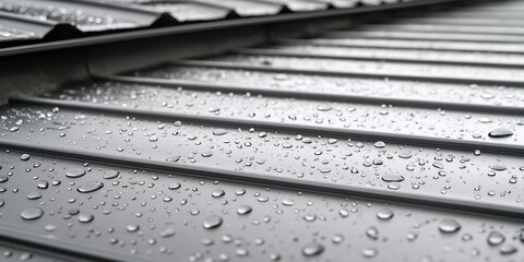 Gray seam metal roof with water droplets after rain Generative AI