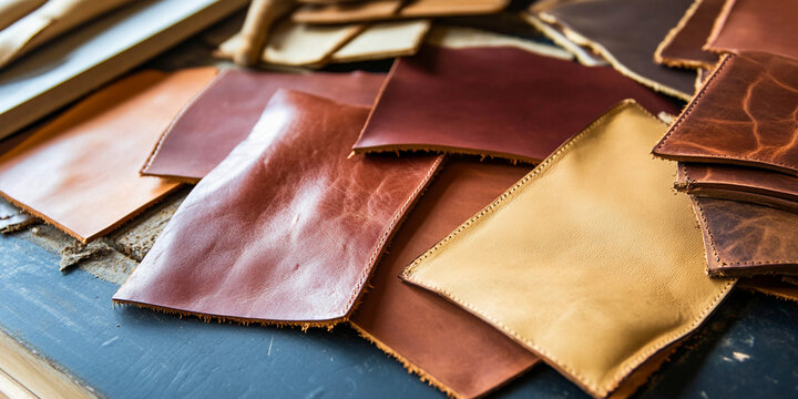 High-quality leather pieces arranged for crafting projects Generative AI - Powered by Adobe