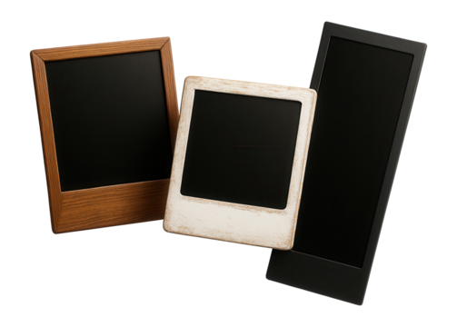 Set of three vintage instant photo frames in varied formats.