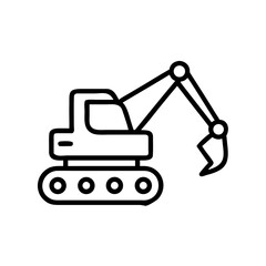 Naklejka premium Minimalist icon of a tracked excavator with articulated arm, used in excavation, demolition, and heavy-duty construction. 