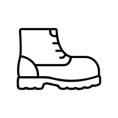Black outline icon of a construction safety boot, representing protective footwear used on industrial and building sites.
