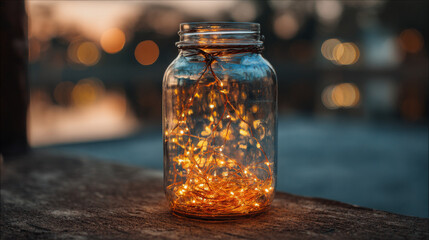 glass jar filled with glowing light