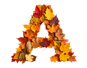 Colorful Autumn Leaves Forming the Letter A in Fall Theme Design