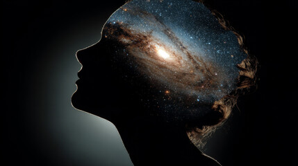 silhouette head with galaxy inside