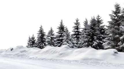 Obraz premium snowy landscape featuring frosted fir trees on winter's day isolated on white background