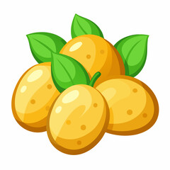 Five yellow baby potatoes with green leaves illustration yellow potato illustration