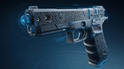 Futuristic pistol with digital overlay