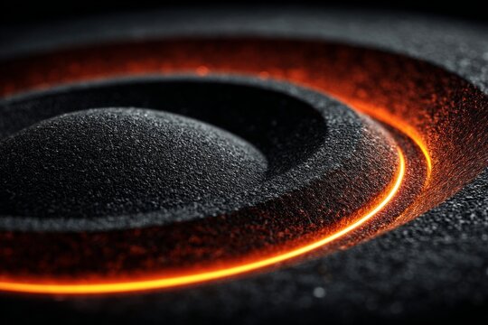 Orange light is emanating from dark textured concentric circles, creating a captivating visual effect