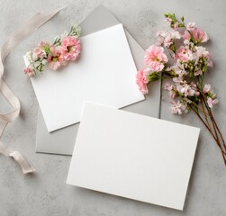 Elegant stationery with pink flowers