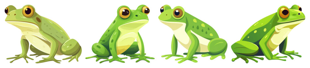 Fototapeta premium PNG Four vibrant cartoon frogs illustrated, element set on transparent background