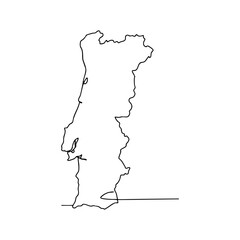 Vector line art map of Portugal outline, minimalist black line illustration of European country border