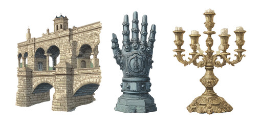 Detailed Elements of Architectural Features and Vintage Decor Set