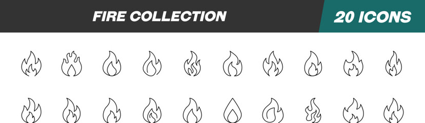 Collection of Line Signs of Fire, Flame. Suitable for books, stores, shops. Editable stroke in minimalistic outline style. Symbol for design