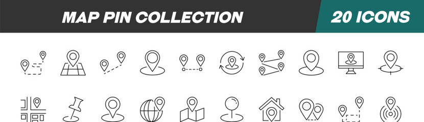 Signs of Map Pin for Shops and Stores. Suitable for books, stores, shops. Editable stroke in minimalistic outline style. Symbol for design