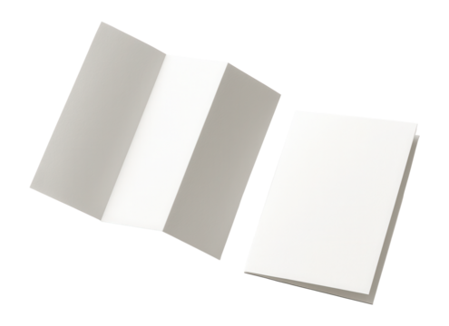 Blank templates of tri-fold and bi-fold brochures for design.