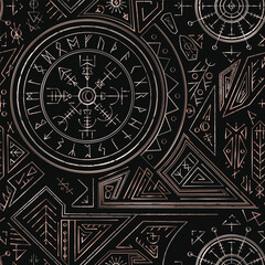 Scandinavian metallic signs. Seamless pattern.