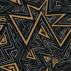 Golden Tribal Zigzag Pattern. Seamless pattern.