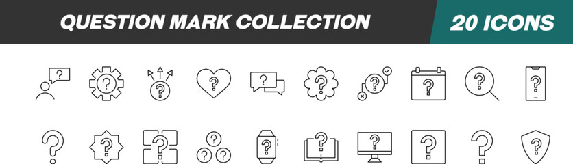 Signs of Question Mark for Shops and Stores. Suitable for books, stores, shops. Editable stroke in minimalistic outline style. Symbol for design