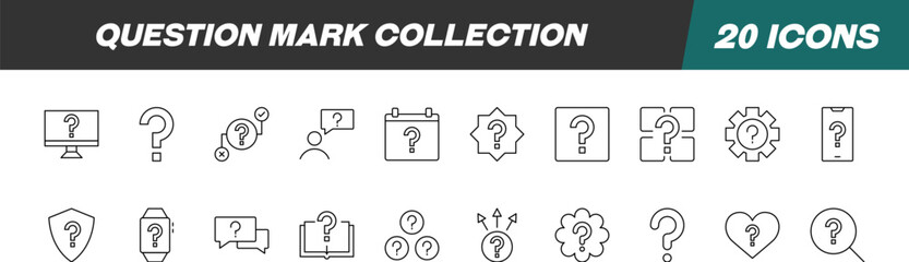 Line Signs of Question Mark for Adverts. Suitable for books, stores, shops. Editable stroke in minimalistic outline style. Symbol for design