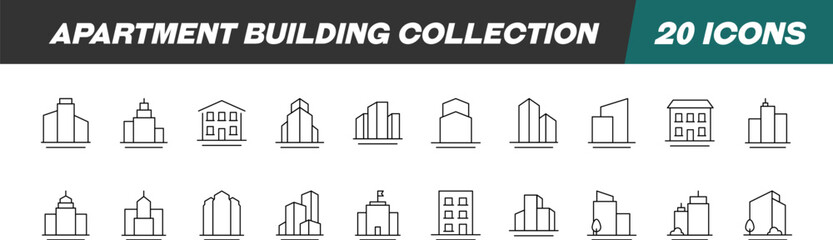 Signs of Apartment Building for Shops and Stores. Suitable for books, stores, shops. Editable stroke in minimalistic outline style. Symbol for design