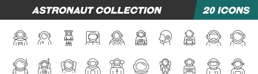 Line Signs of Astronaut for Adverts. Suitable for books, stores, shops. Editable stroke in minimalistic outline style. Symbol for design