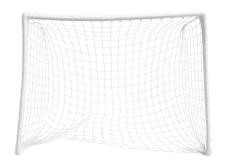 White soccer goal net arranged in a tidy set.