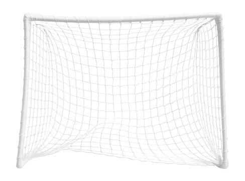 White soccer goal net arranged in a tidy set.