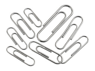 Metallic paper clips arranged on a sheet.