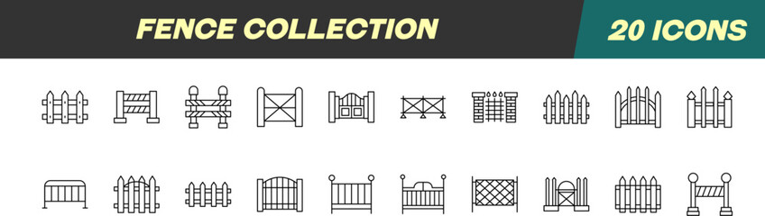 Signs of Fence for Shops and Stores. Suitable for books, stores, shops. Editable stroke in minimalistic outline style. Symbol for design
