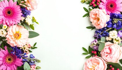 Floral arrangement border on pale background