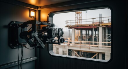 View from inside rig housing showing stabilized mounting system designed to record continuous construction site changes.