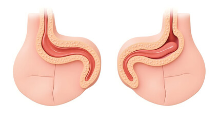 Anatomy & Physiology A side-by-side model of esophageal sphincters, isolated on white, showing upper and lower sphincters for swallowing, GERD, and anatomy (2)