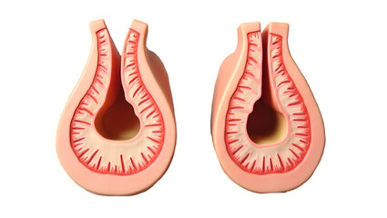 Anatomy & Physiology A side-by-side model of esophageal sphincters, isolated on white, showing upper and lower sphincters for swallowing, GERD, and anatomy (3)
