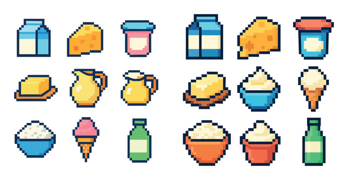Naklejki Dairy Pixel Art Icons