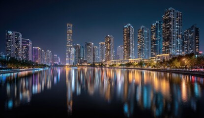 Obraz premium Night cityscape reflected in water