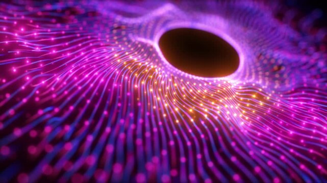 Abstract Round Grid of Lines and Particles Network Animated Motion Background with seamless Looping Pink Magenta