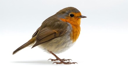 Detailed Portrait of a European Robin Against a Clean White Background