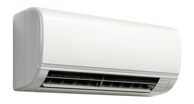 Wall-mounted split air conditioner with sleek white exterior and compact rectangular indoor unit.