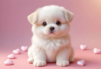 Obraz premium Puppy Love: The Cutest White Dog with Big Eyes and Hearts