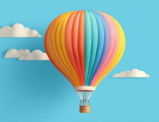 Fototapeta premium Vibrant rainbow hot air balloon floating in a bright blue sky
