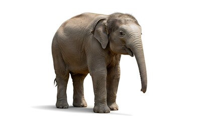 Detailed Studio Portrait of a Young Elephant Against a Pure White Background