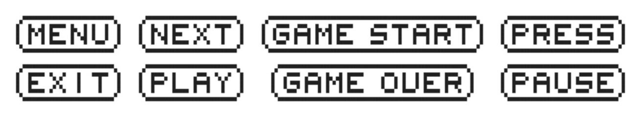 Retro pixel game text. Pixelated speech bubble. Vector EPS 10