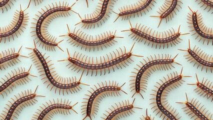 Obraz premium Centipedes Crawling on White Surface - A Macro View
