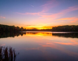 Serene autumn sunset over a calm lake