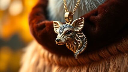 A jeweled animal pendant necklace on velvet, showcasing rich autumn colors for World Animal Day.